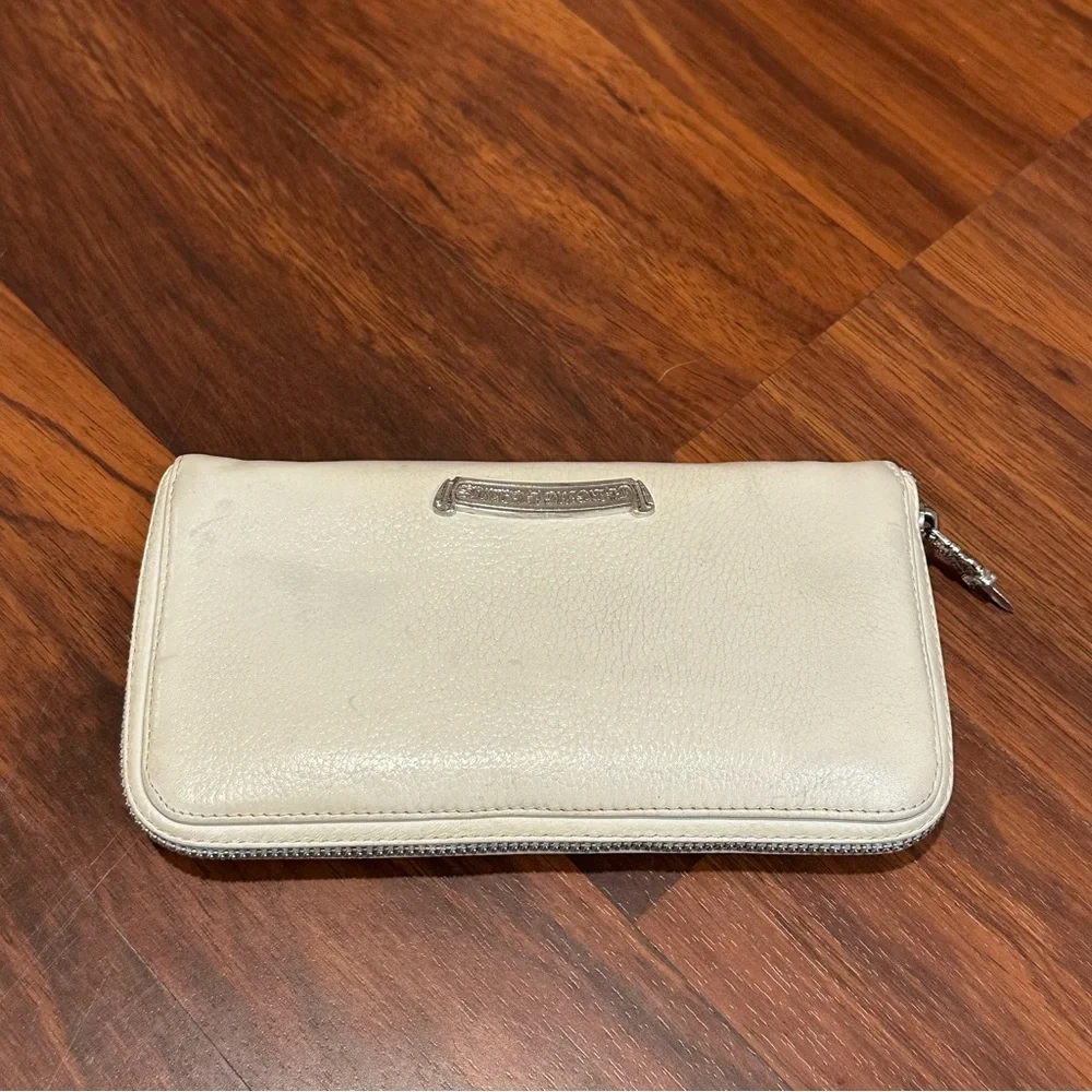 Chrome Hearts Fillingly Cross Leather Long Wallet White Silver Hardware OOAK